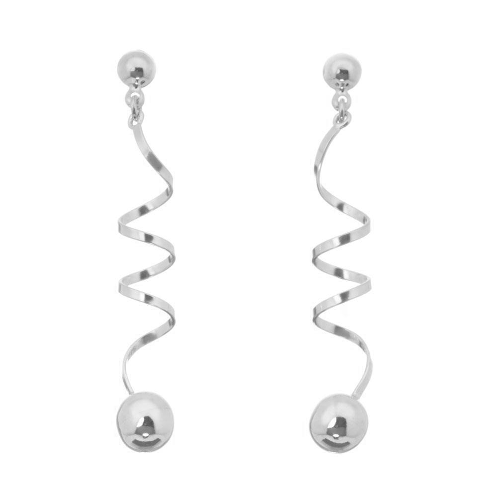 Aretes largos con espiral y esfera de Plata*