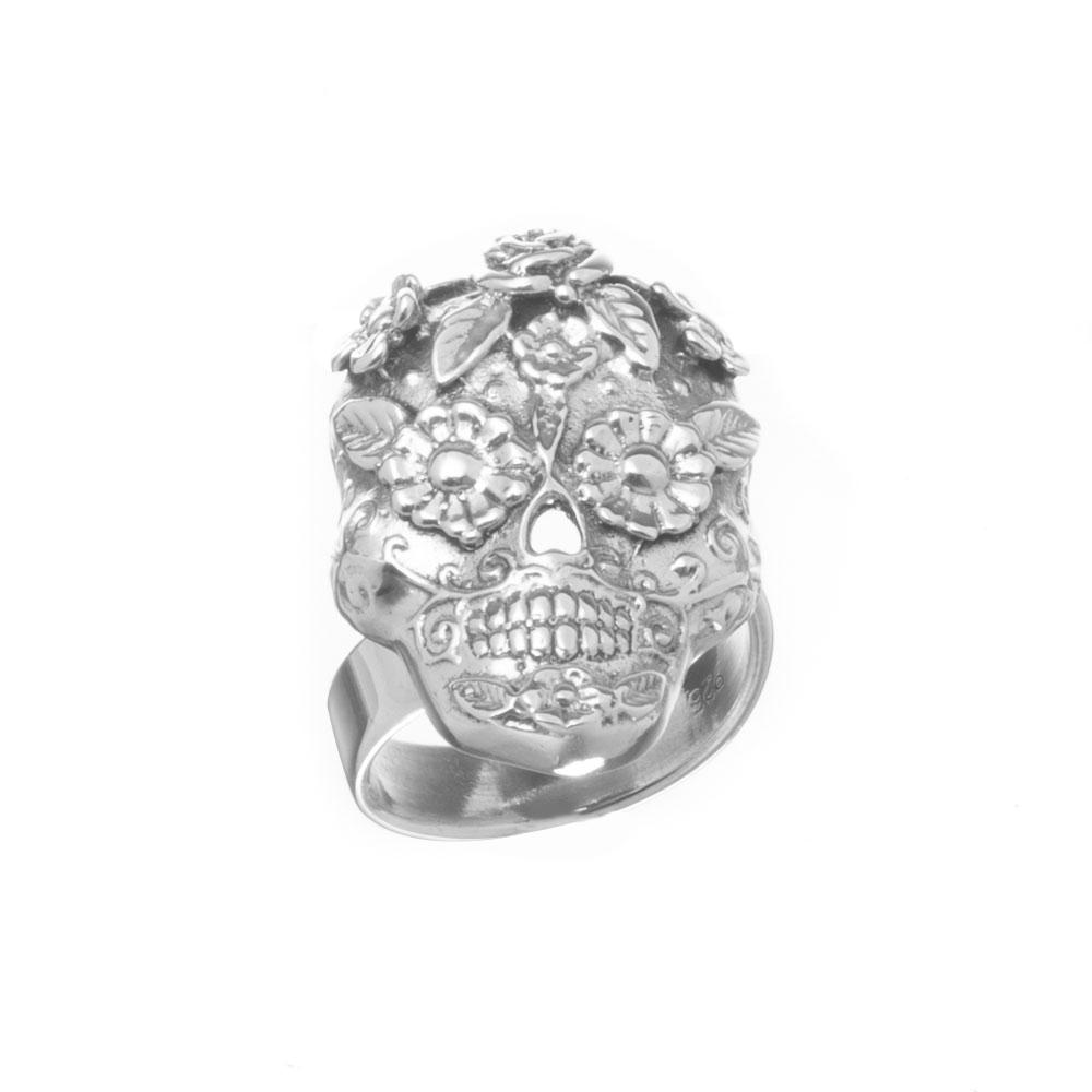 Anillo calavera mexicana de plata