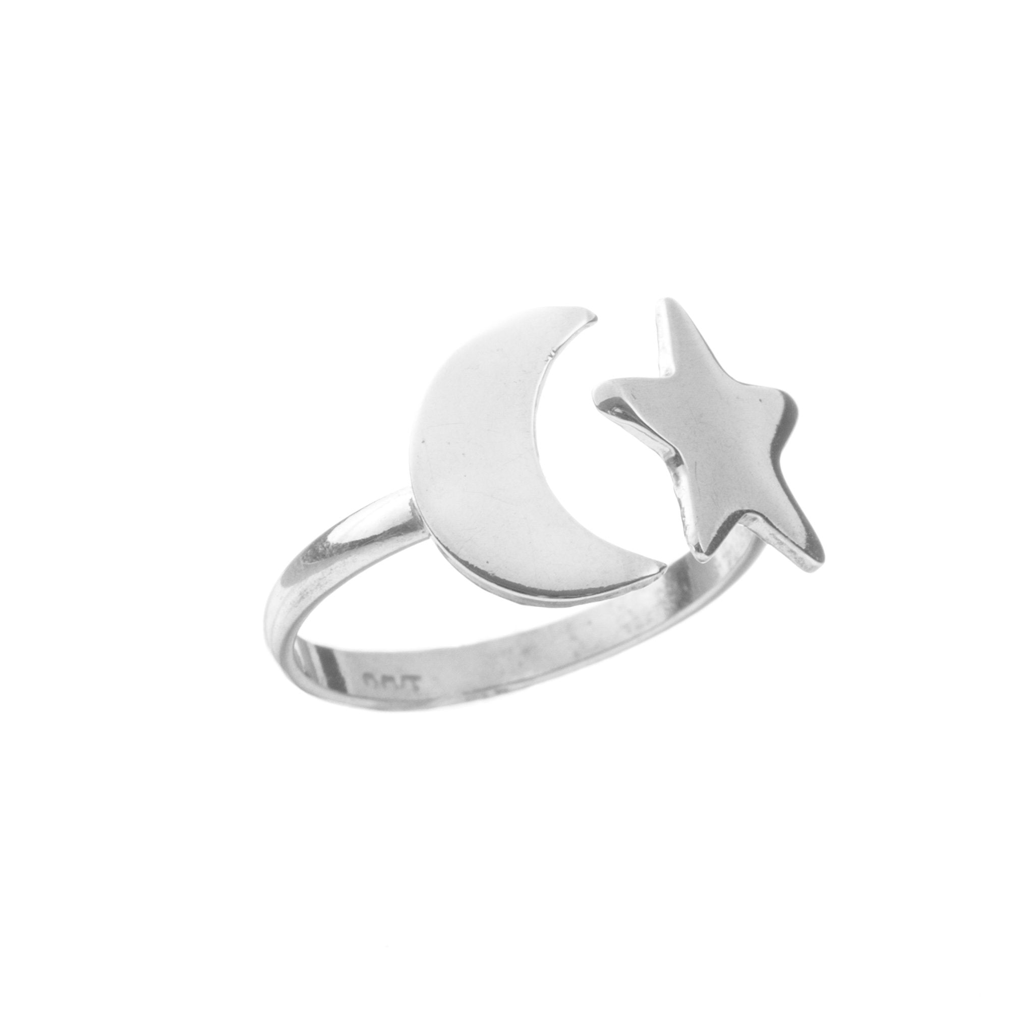 Anillo estrella luna de plata de plata mexicana