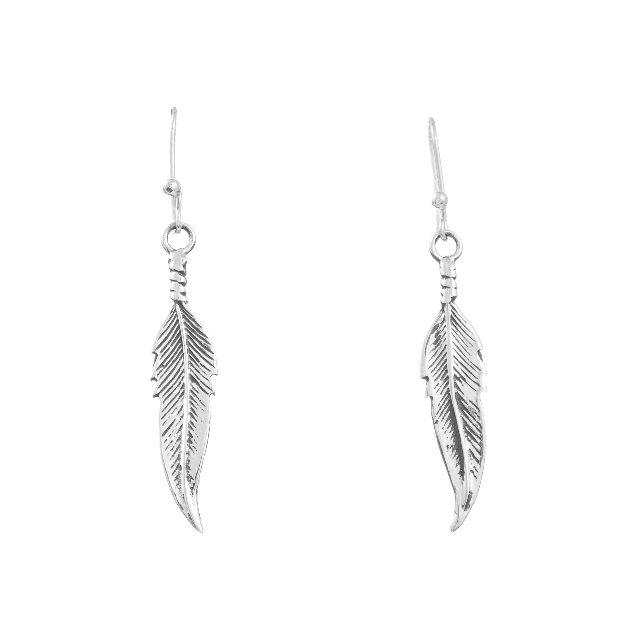 Aretes pluma rústica de plata de plata mexicana