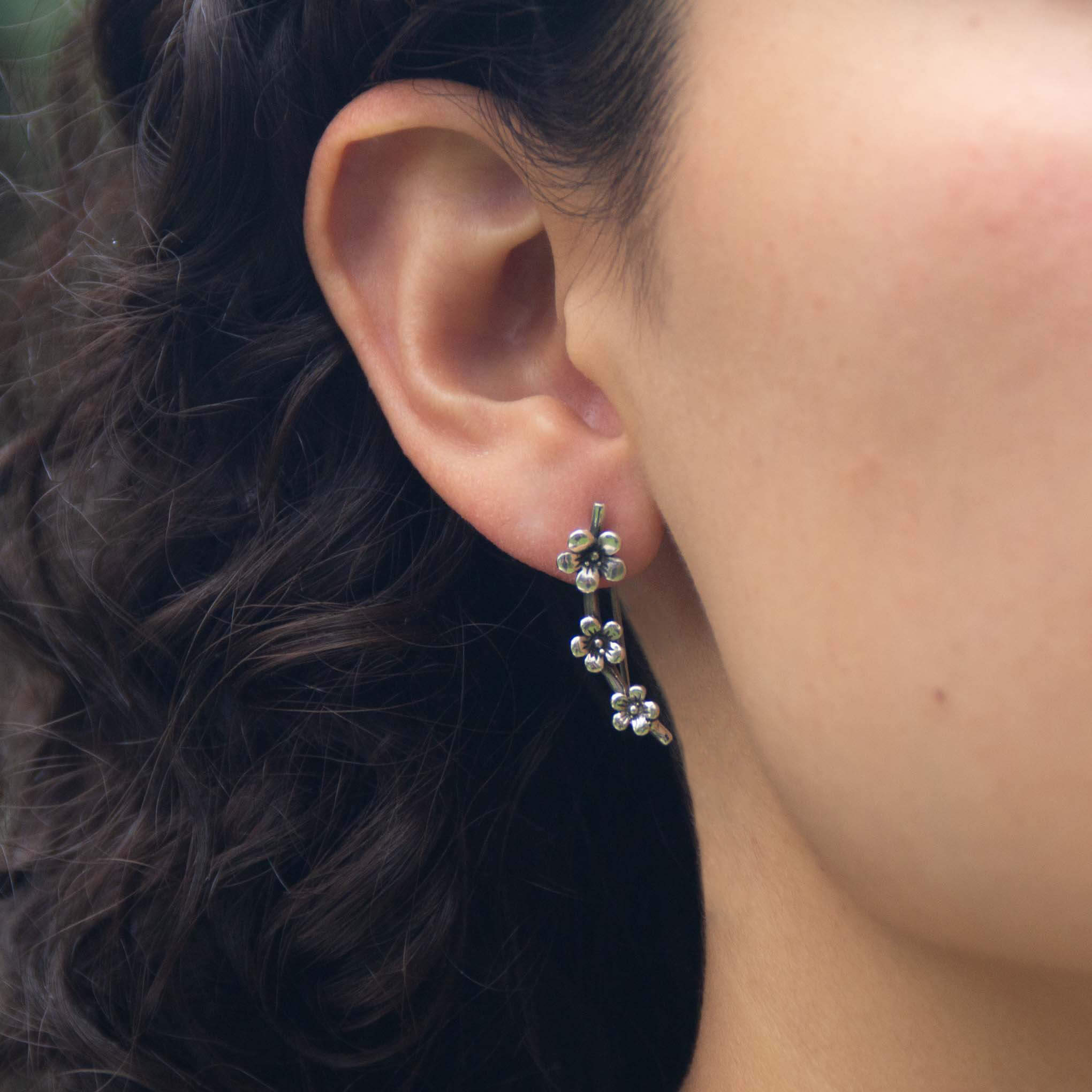 Aretes flores de cerezo de plata de plata mexicana