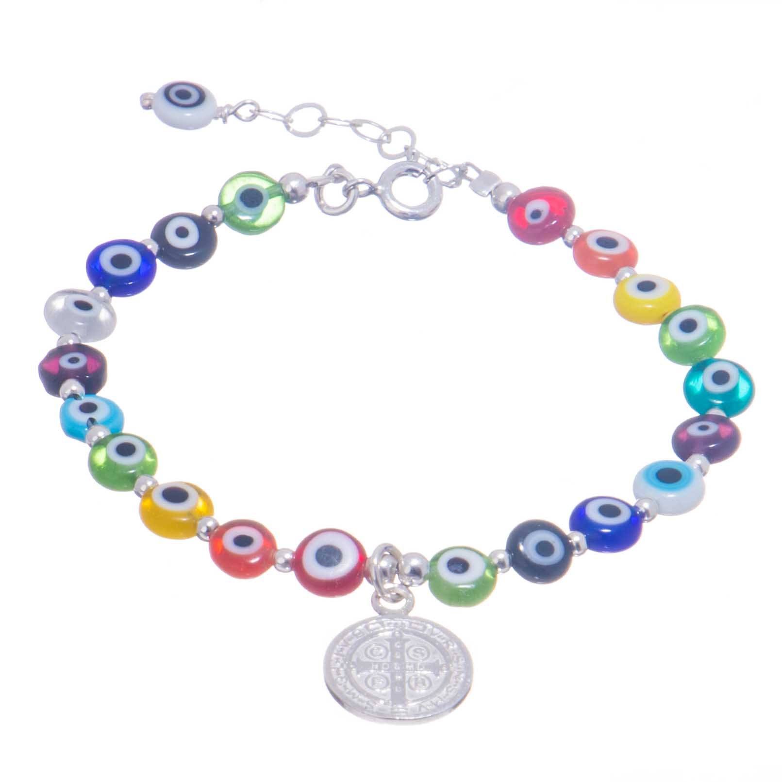 Pulsera de ojitos con medalla de Plata de San Benito