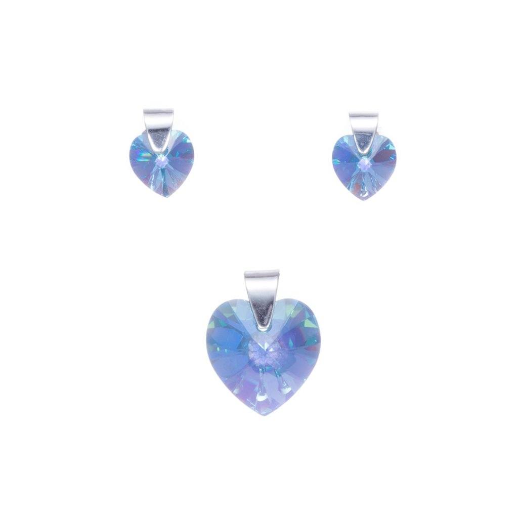 Dije y aretes de Corazones de cristal esmaltado y plata