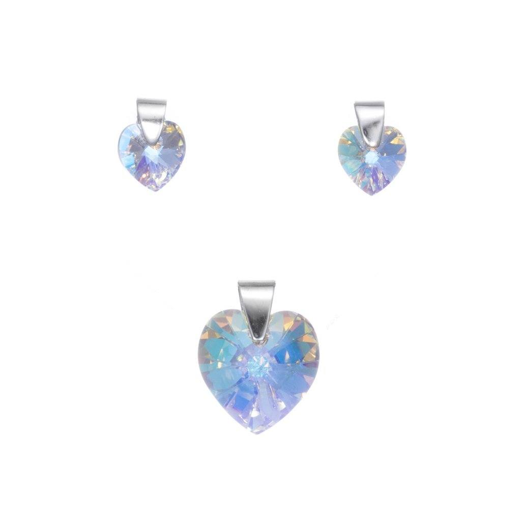 Dije y aretes de Corazones de cristal esmaltado y plata