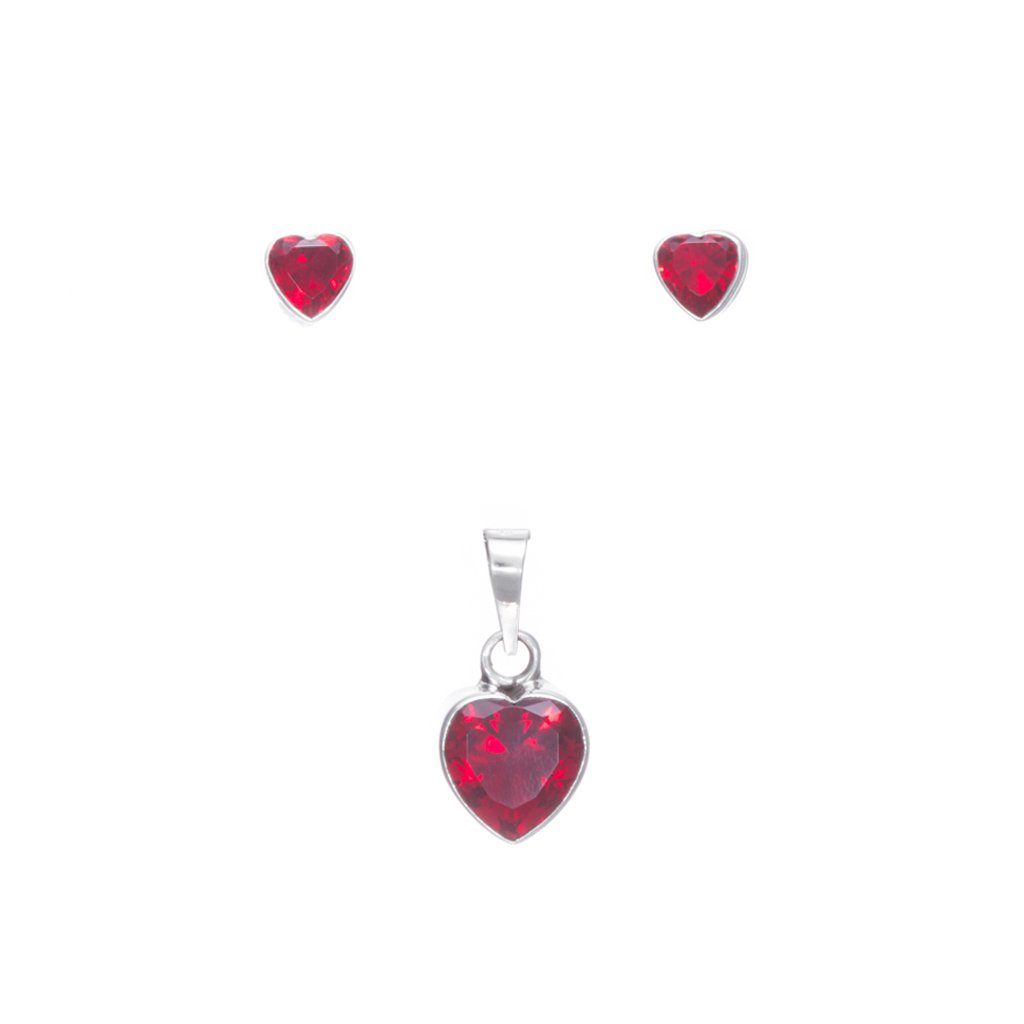 Dije y aretes corazón de zirconia biselada de Plata